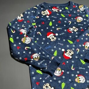 Disney Women’s Pajama Top - Festive Navy with Holiday Characters Size S